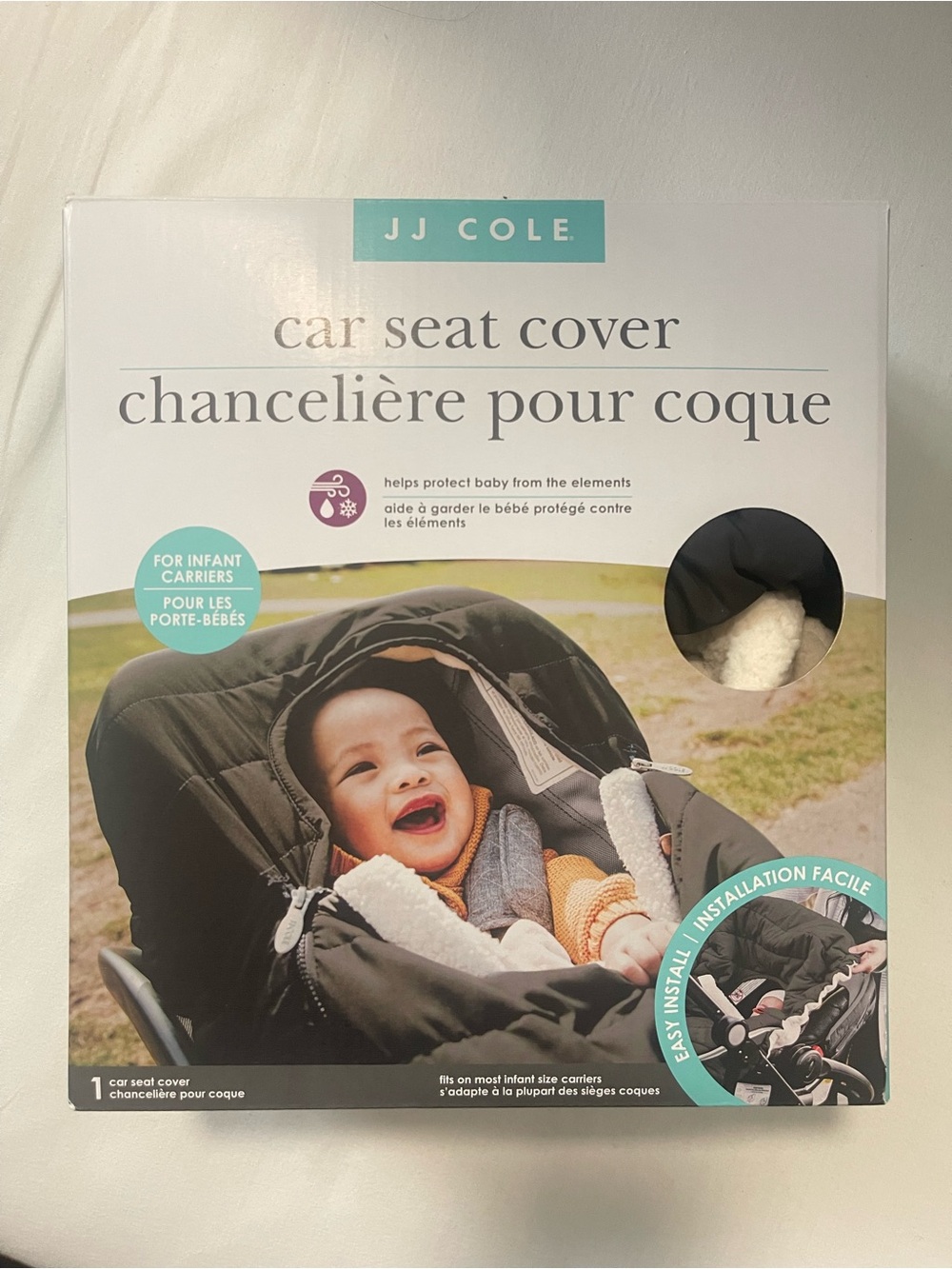 NIB JJ Cole Kids Black Car Seat Cover with Cream Sherpa Lining